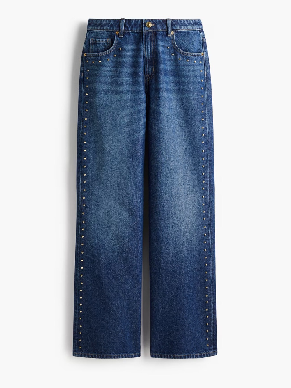 Wide leg high waisted studded jeans